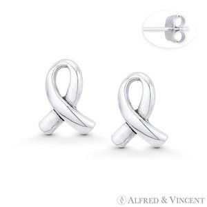 Cancer Awareness Ribbon Stud Earrings in .925 Sterling Silver